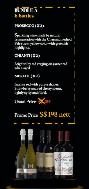 ITALIAN WINES PROMOTION: BUNDLE A Special Offer 6 bottles   PROMO PRICE S$ 185.05+