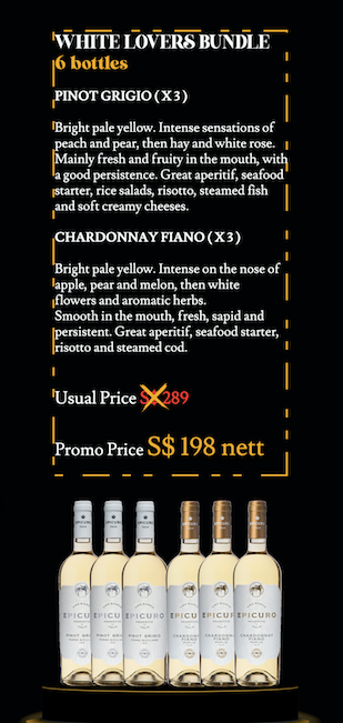 ITALIAN WINES PROMOTION: WHITE LOVERS BUNDLE Special Offer 6 bottles   PROMO PRICE S$ 185.05+